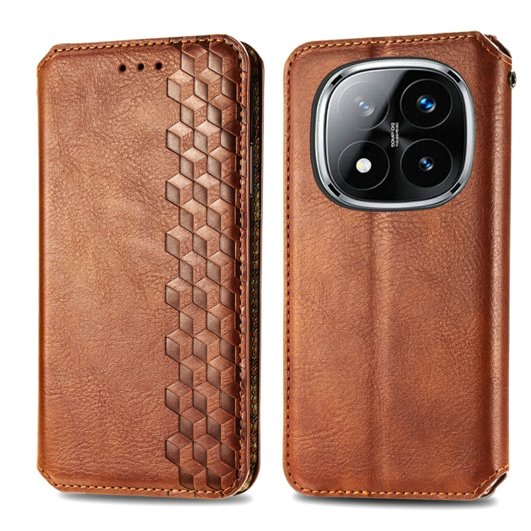 For Xiaomi Redmi Note 14 Pro+ 5G Cubic Grid Pressed Magnetic Leather Phone Case