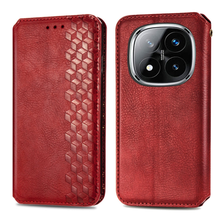 For Xiaomi Redmi Note 14 Pro+ 5G Cubic Grid Pressed Magnetic Leather Phone Case