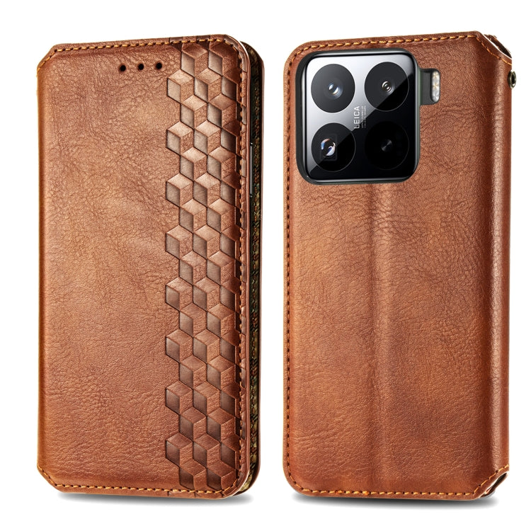 For Xiaomi 15 Pro Cubic Grid Pressed Magnetic Leather Phone Case