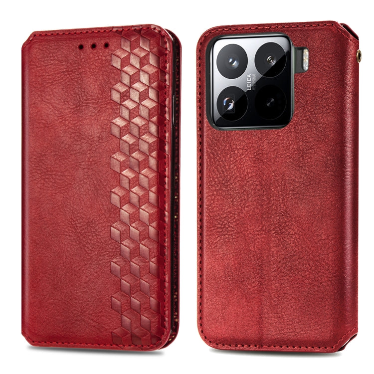 For Xiaomi 15 Pro Cubic Grid Pressed Magnetic Leather Phone Case