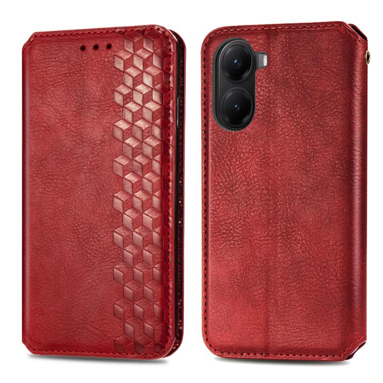 For Xiaomi Poco X7 Pro Cubic Grid Pressed Magnetic Leather Phone Case
