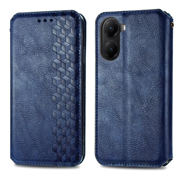 For Redmi Turbo 4 Cubic Grid Pressed Magnetic Leather Phone Case