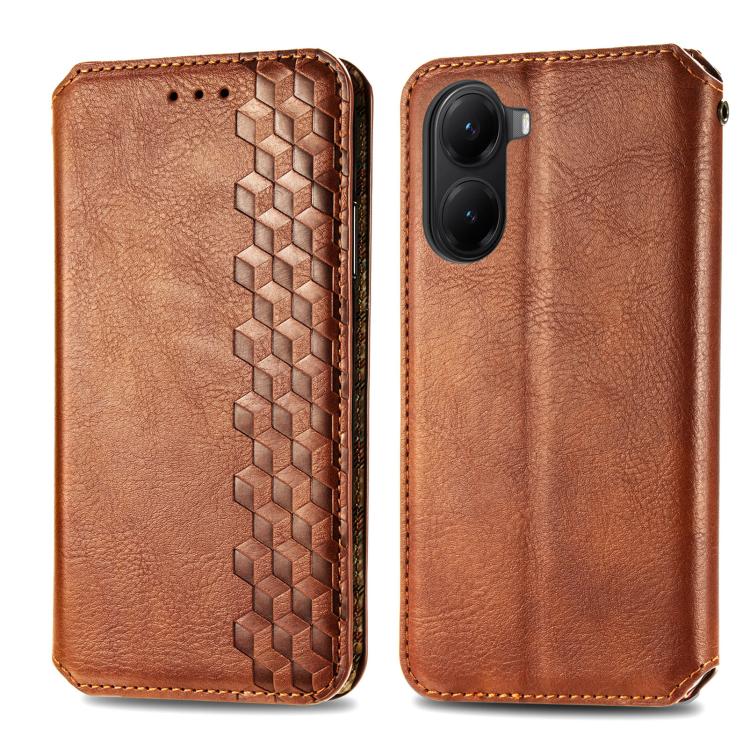 For Redmi Turbo 4 Cubic Grid Pressed Magnetic Leather Phone Case