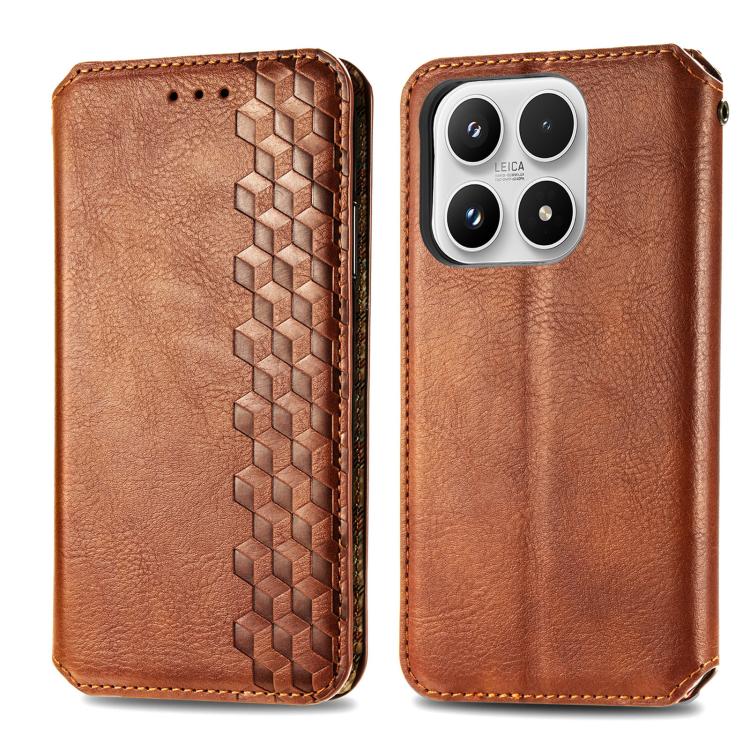 For Xiaomi 17 Cubic Grid Pressed Magnetic Leather Phone Case