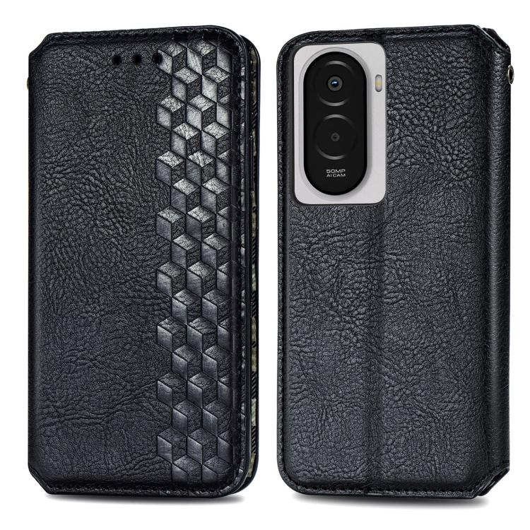 For Xiaomi Poco M7 4G 169mm Cubic Grid Pressed Magnetic Leather Phone Case
