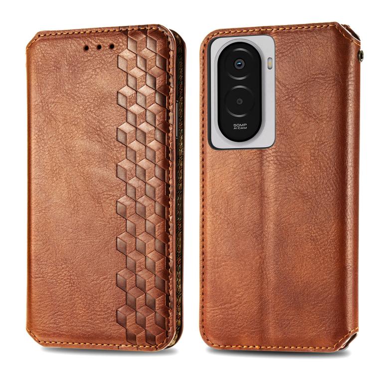 For Xiaomi Poco M7 4G 169mm Cubic Grid Pressed Magnetic Leather Phone Case