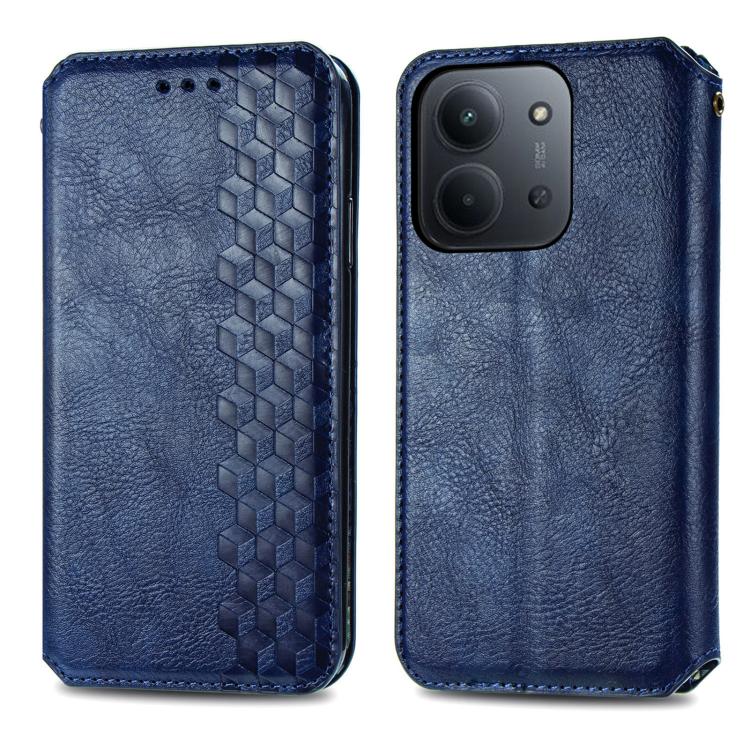 For Redmi 15C 5G / 4G Glodal 171mm Cubic Grid Pressed Magnetic Leather Phone Case