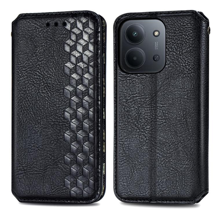 For Redmi 15C 5G / 4G Glodal 171mm Cubic Grid Pressed Magnetic Leather Phone Case