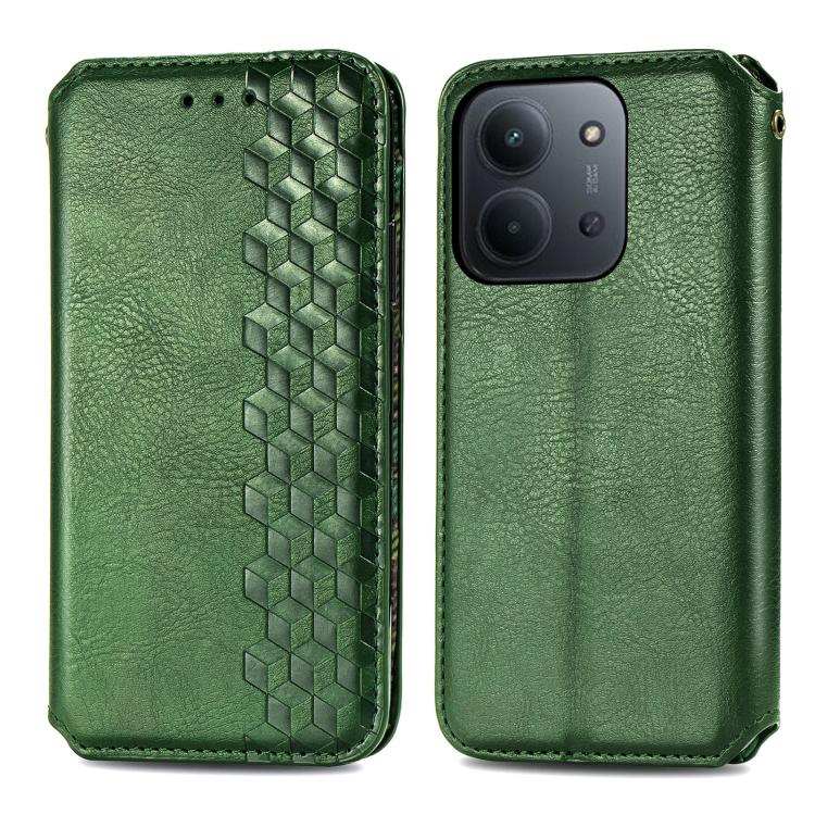 For Redmi 15C 5G / 4G Glodal 171mm Cubic Grid Pressed Magnetic Leather Phone Case