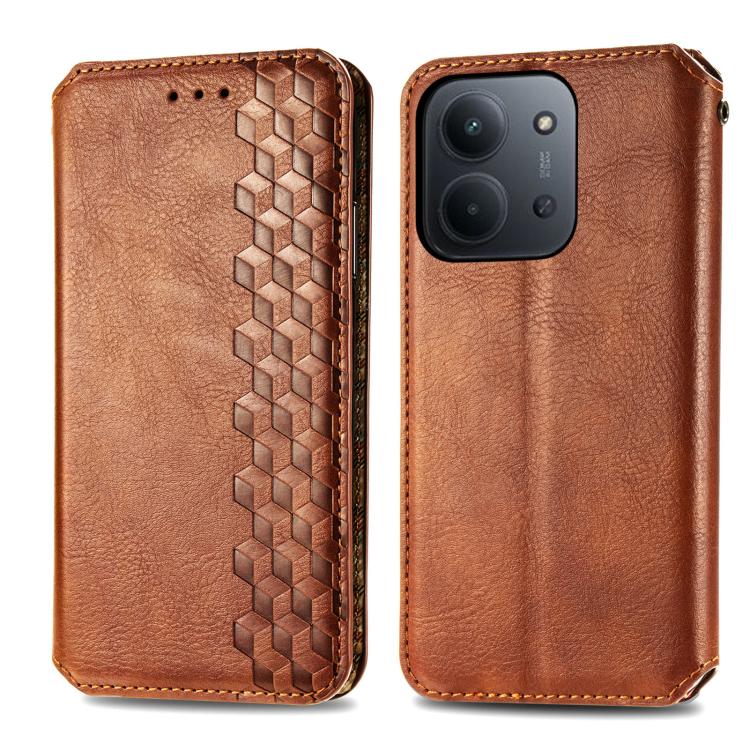 For Redmi 15C 5G / 4G Glodal 171mm Cubic Grid Pressed Magnetic Leather Phone Case