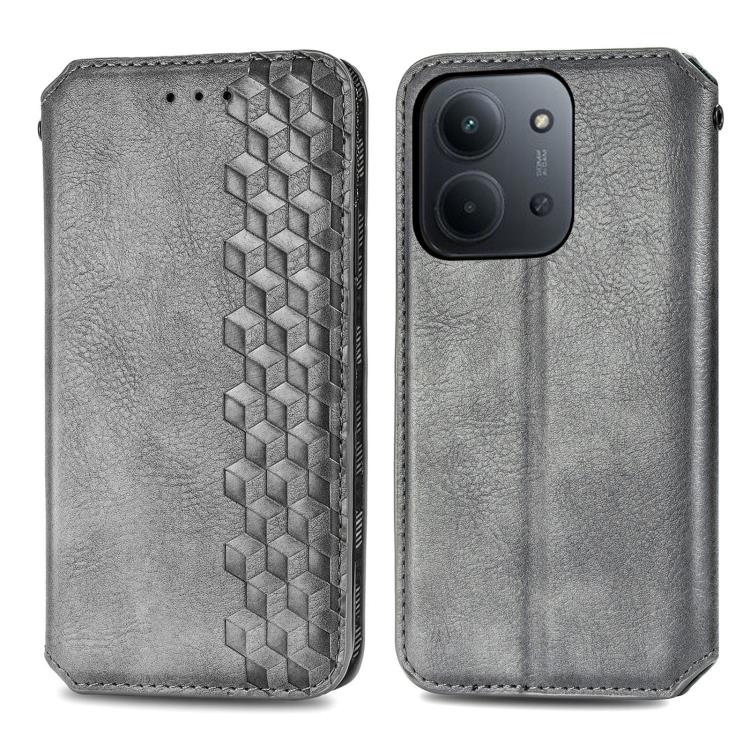 For Redmi 15C 5G / 4G Glodal 171mm Cubic Grid Pressed Magnetic Leather Phone Case