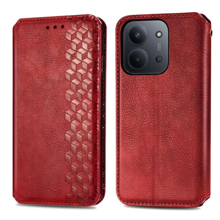 For Redmi 15C 5G / 4G Glodal 171mm Cubic Grid Pressed Magnetic Leather Phone Case