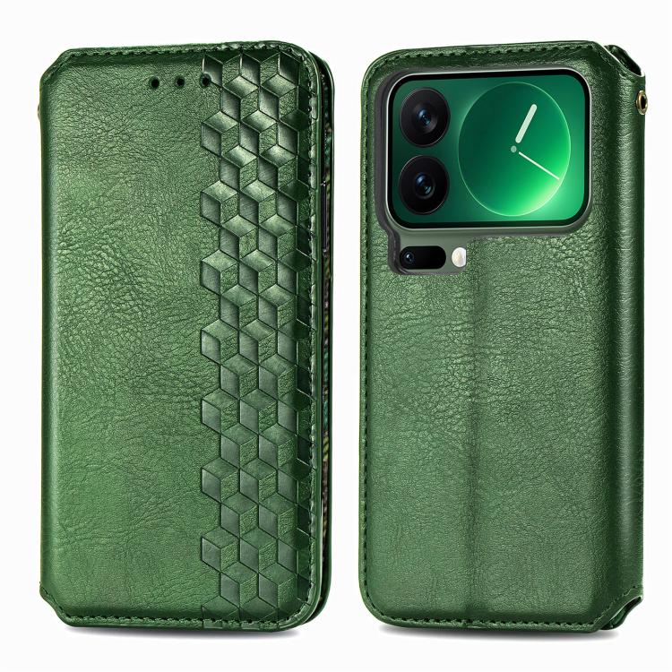 For Xiaomi 17 Pro Cubic Grid Pressed Magnetic Leather Phone Case