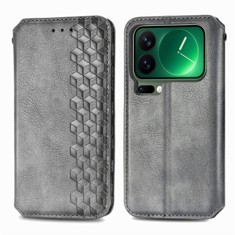 For Xiaomi 17 Pro Cubic Grid Pressed Magnetic Leather Phone Case