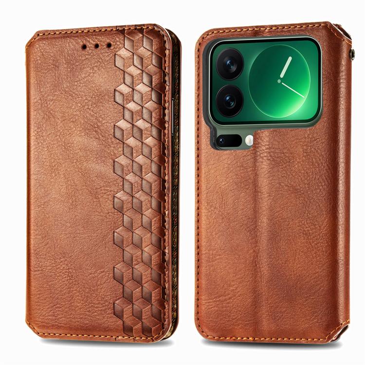 For Xiaomi 17 Pro Max Cubic Grid Pressed Magnetic Leather Phone Case