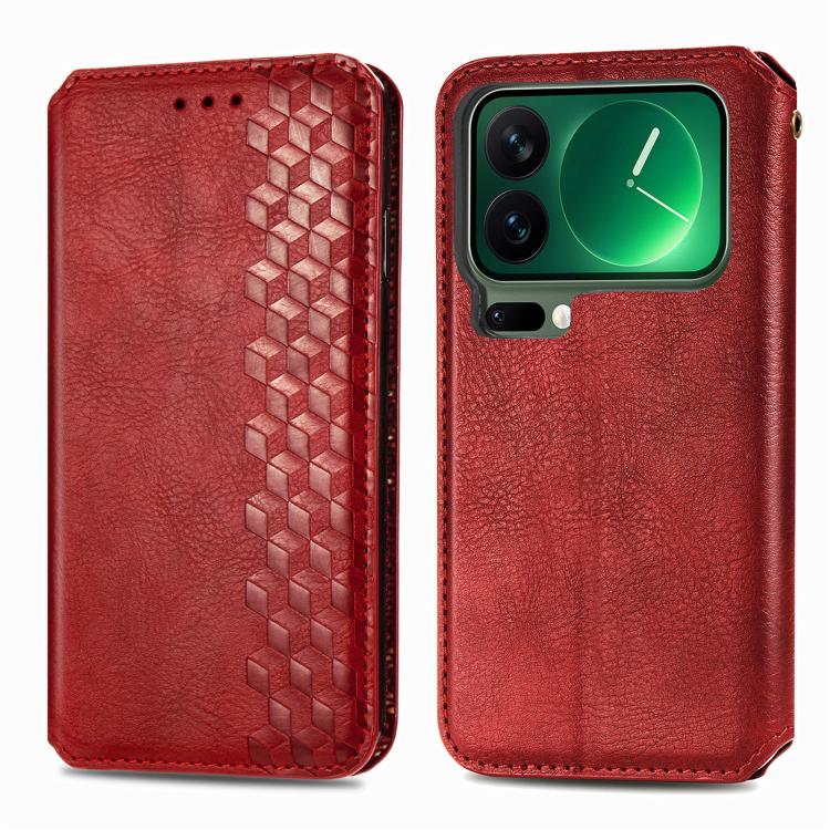 For Xiaomi 17 Pro Max Cubic Grid Pressed Magnetic Leather Phone Case