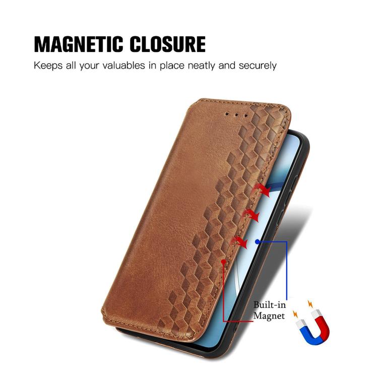 For Xiaomi 15T Pro Cubic Grid Pressed Magnetic Leather Phone Case