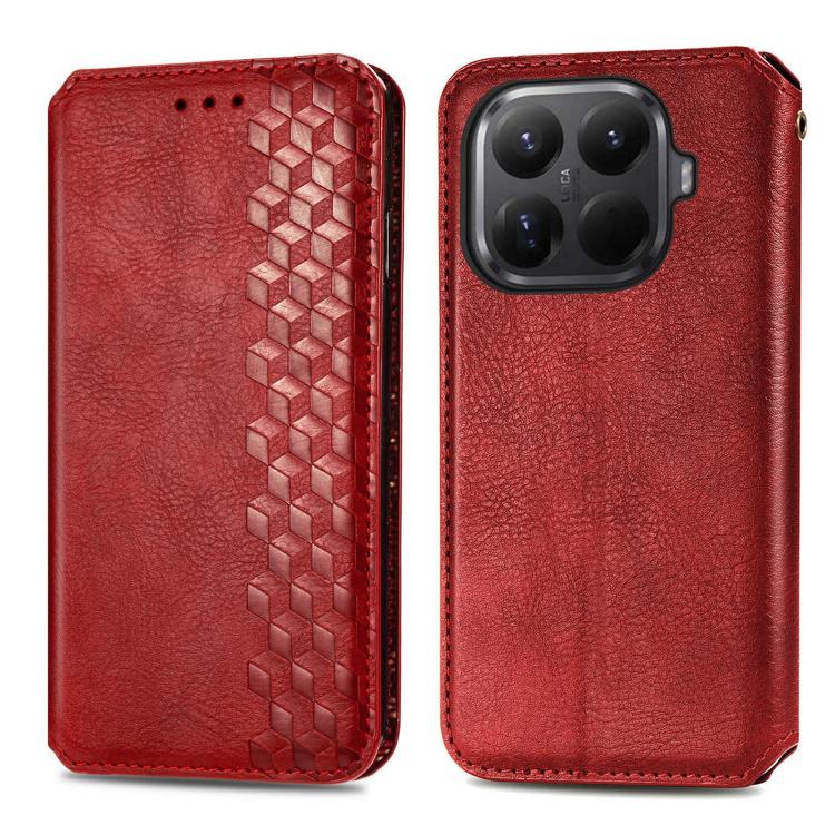 For Xiaomi 15T Pro Cubic Grid Pressed Magnetic Leather Phone Case
