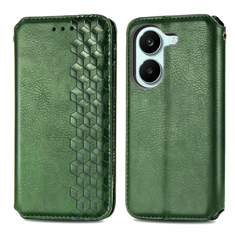 For Redmi Turbo 5 5G Cubic Grid Pressed Magnetic Leather Phone Case