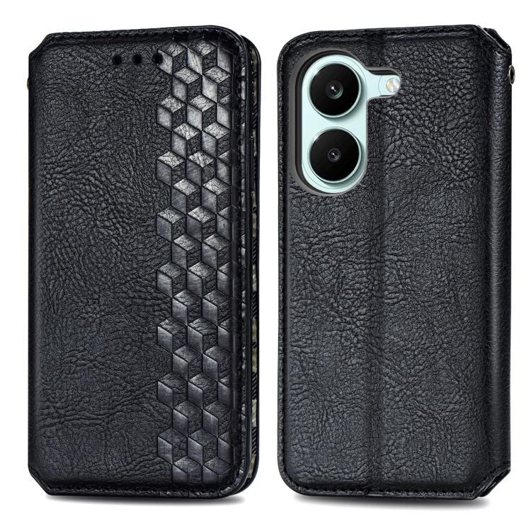 For Xiaomi Poco X8 Pro 5G Cubic Grid Pressed Magnetic Leather Phone Case