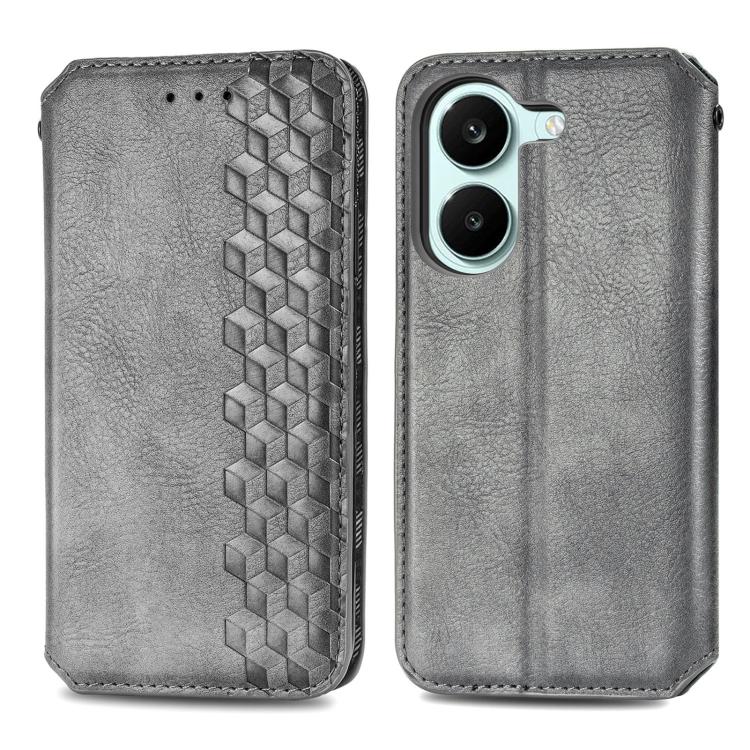 For Xiaomi Poco X8 Pro 5G Cubic Grid Pressed Magnetic Leather Phone Case