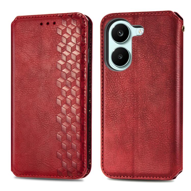 For Xiaomi Poco X8 Pro 5G Cubic Grid Pressed Magnetic Leather Phone Case