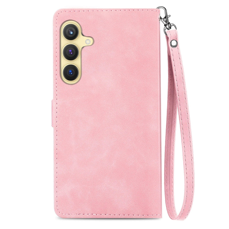 For Samsung Galaxy S25 5G Embossed Flower Zipper Leather Phone Case