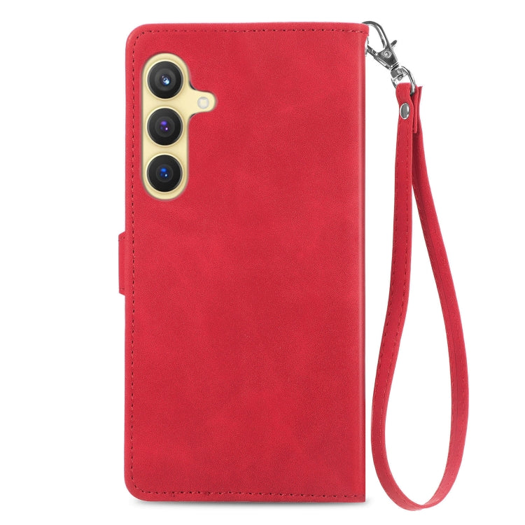 For Samsung Galaxy S25 5G Embossed Flower Zipper Leather Phone Case