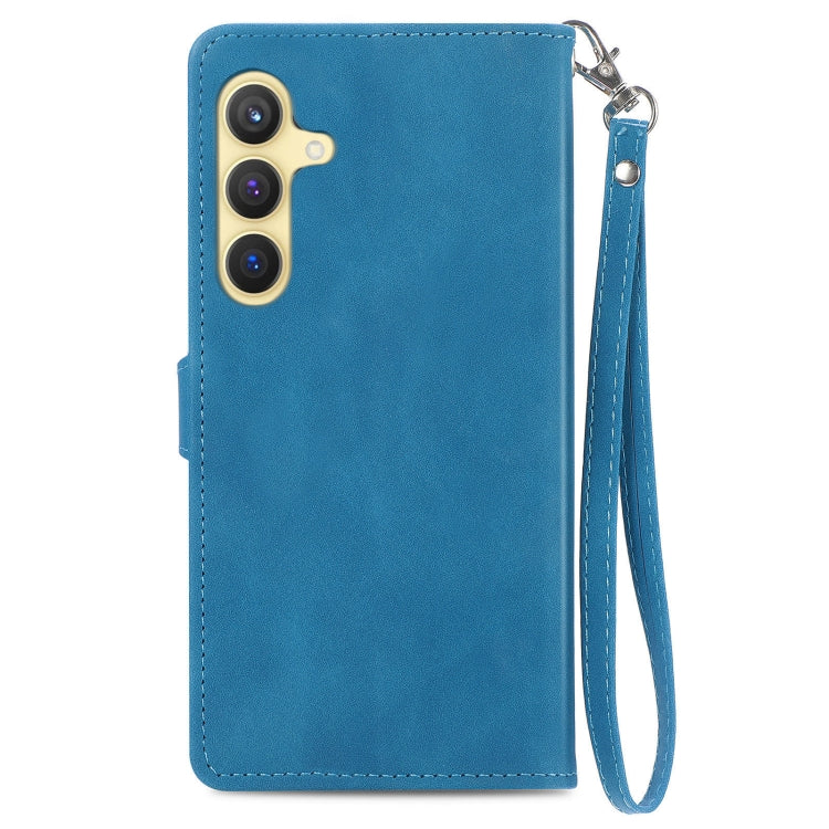 For Samsung Galaxy S25 5G Embossed Flower Zipper Leather Phone Case