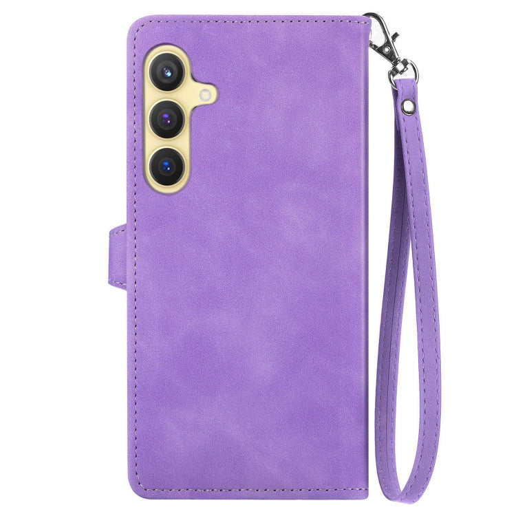 For Samsung Galaxy S25 5G Embossed Flower Zipper Leather Phone Case