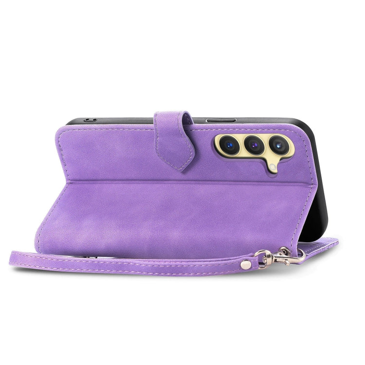 For Samsung Galaxy S25 5G Embossed Flower Zipper Leather Phone Case