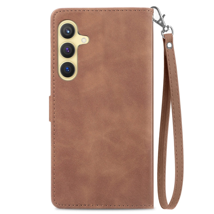 For Samsung Galaxy S25 5G Embossed Flower Zipper Leather Phone Case