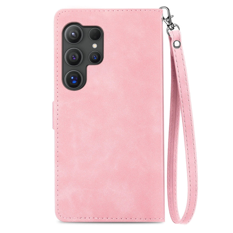 For Samsung Galaxy S25 Ultra 5G Embossed Flower Zipper Leather Phone Case