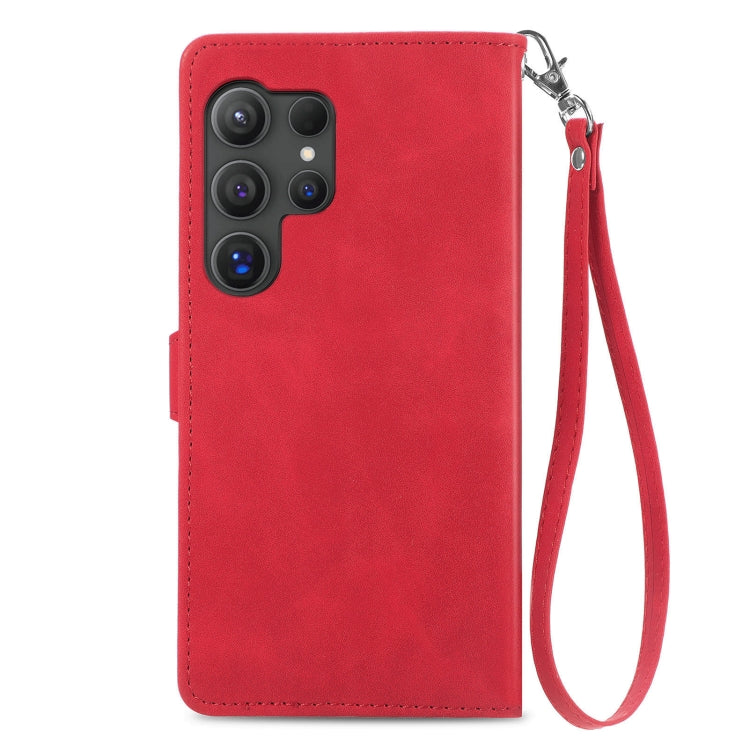For Samsung Galaxy S25 Ultra 5G Embossed Flower Zipper Leather Phone Case