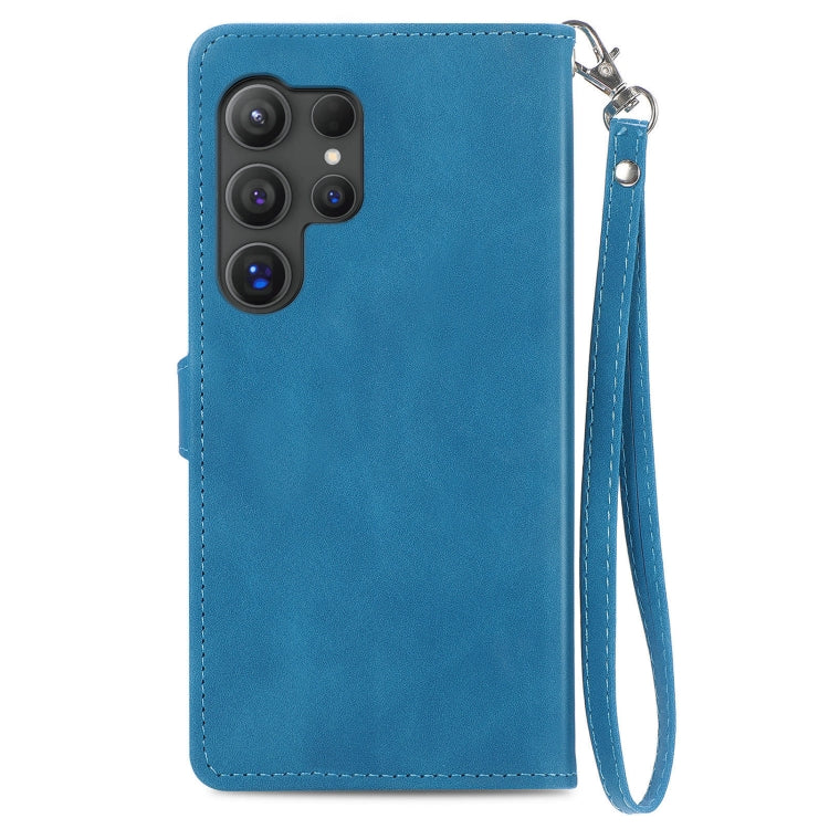For Samsung Galaxy S25 Ultra 5G Embossed Flower Zipper Leather Phone Case