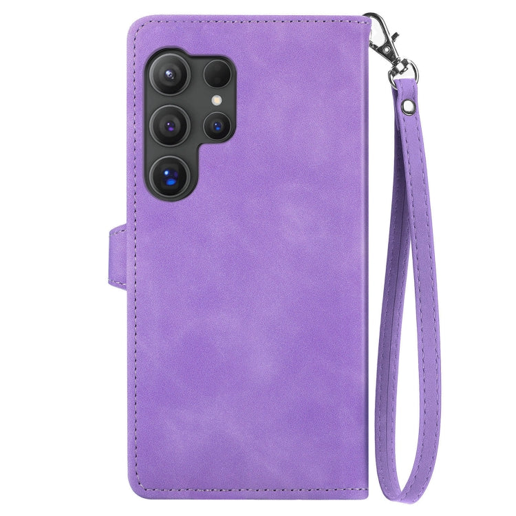 For Samsung Galaxy S25 Ultra 5G Embossed Flower Zipper Leather Phone Case