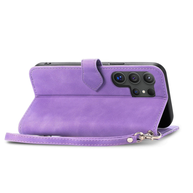 For Samsung Galaxy S25 Ultra 5G Embossed Flower Zipper Leather Phone Case