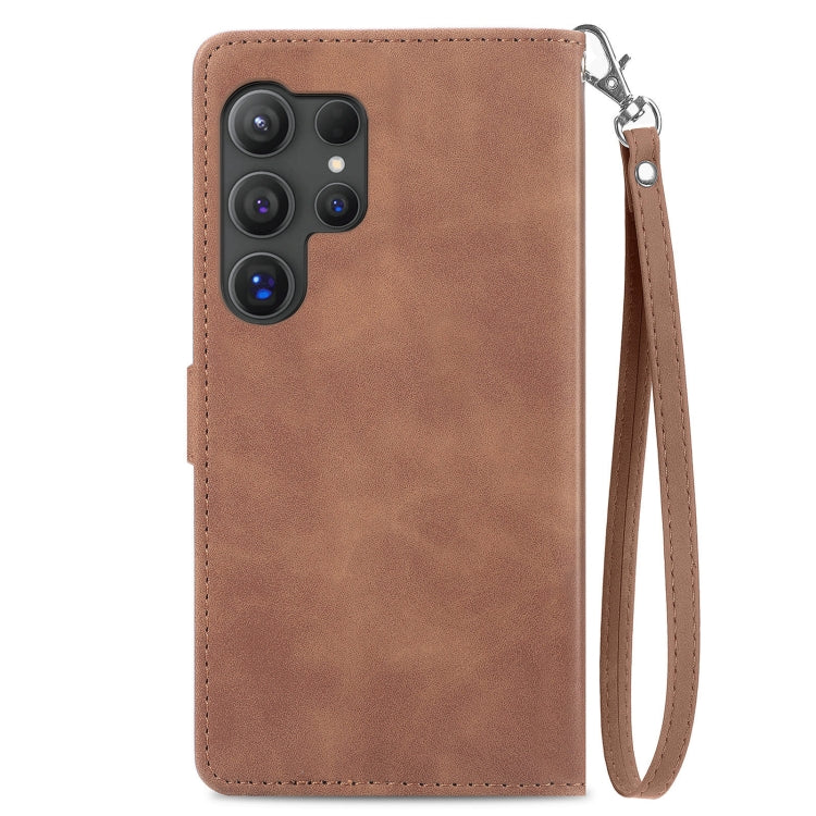 For Samsung Galaxy S25 Ultra 5G Embossed Flower Zipper Leather Phone Case