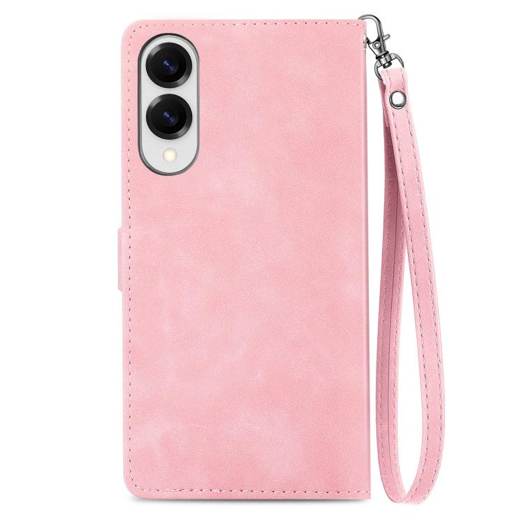 For Samsung Galaxy S25 Edge 5G Embossed Flower Zipper Leather Phone Case