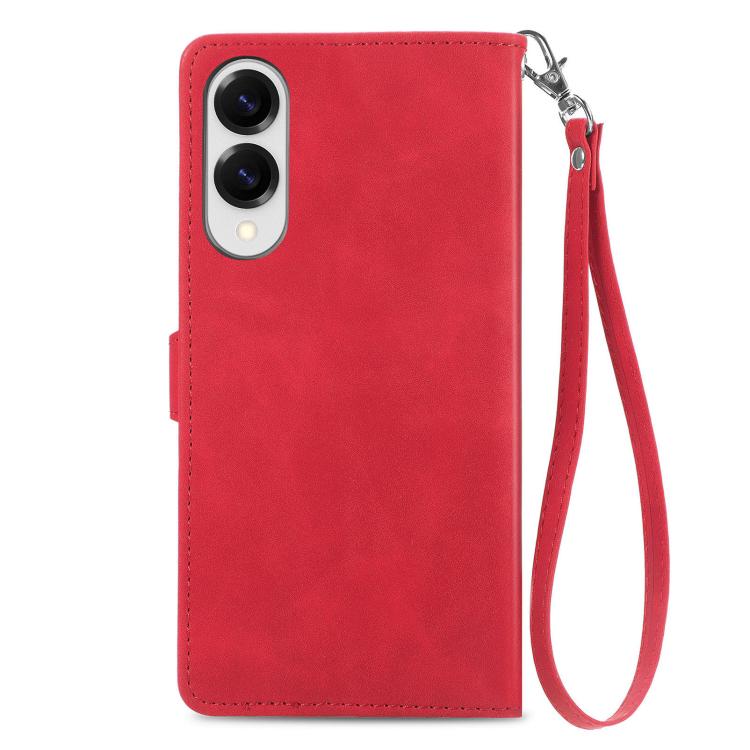 For Samsung Galaxy S25 Edge 5G Embossed Flower Zipper Leather Phone Case