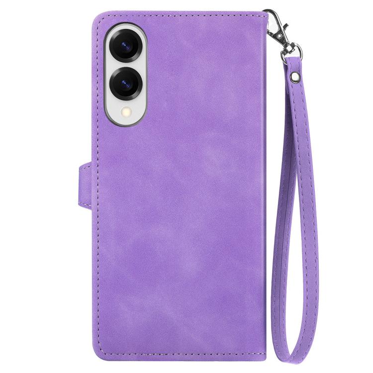 For Samsung Galaxy S25 Edge 5G Embossed Flower Zipper Leather Phone Case
