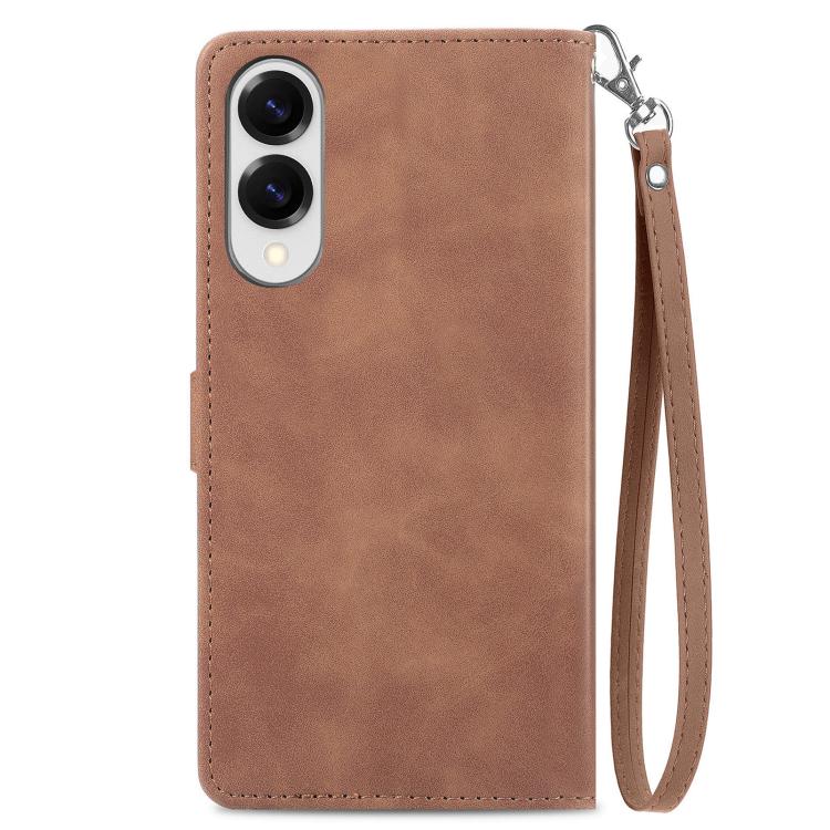 For Samsung Galaxy S25 Edge 5G Embossed Flower Zipper Leather Phone Case
