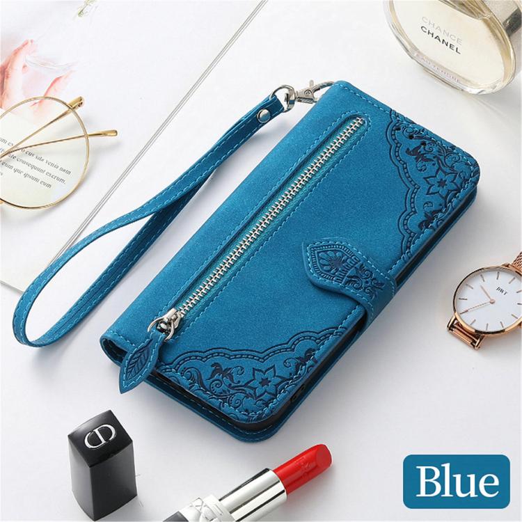 For Samsung Galaxy A56 5G Embossed Flower Zipper Leather Phone Case