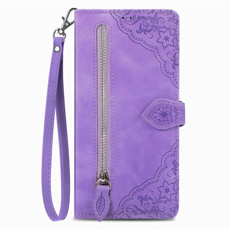 For Samsung Galaxy A56 5G Embossed Flower Zipper Leather Phone Case