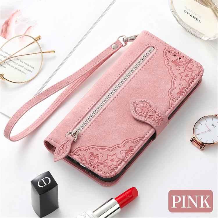 For Samsung Galaxy A37 5G Embossed Flower Zipper Leather Phone Case