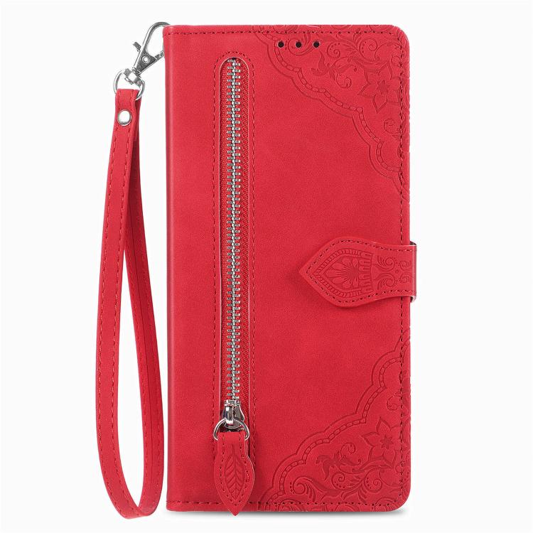 For Samsung Galaxy A37 5G Embossed Flower Zipper Leather Phone Case