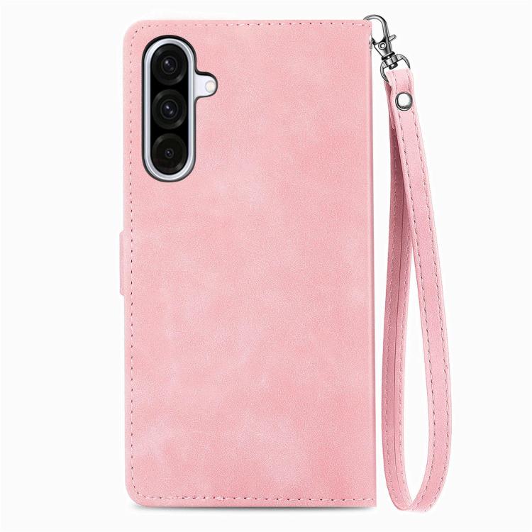 For Samsung Galaxy A57 5G Embossed Flower Zipper Leather Phone Case