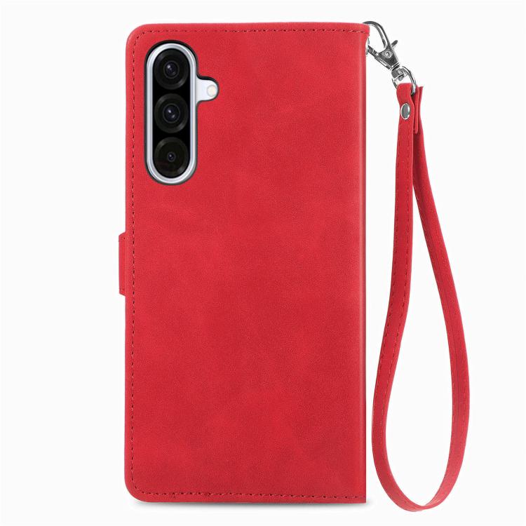 For Samsung Galaxy A57 5G Embossed Flower Zipper Leather Phone Case