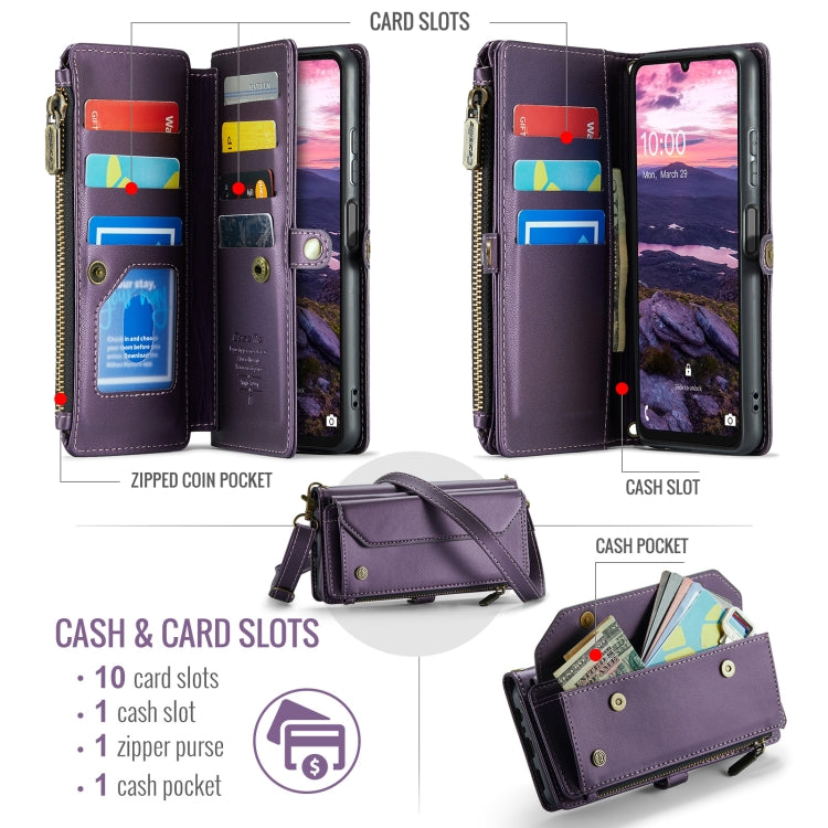 For Samsung Galaxy A16 5G CaseMe C36 Card Slots Zipper Wallet RFID Anti-theft Leather Phone Case