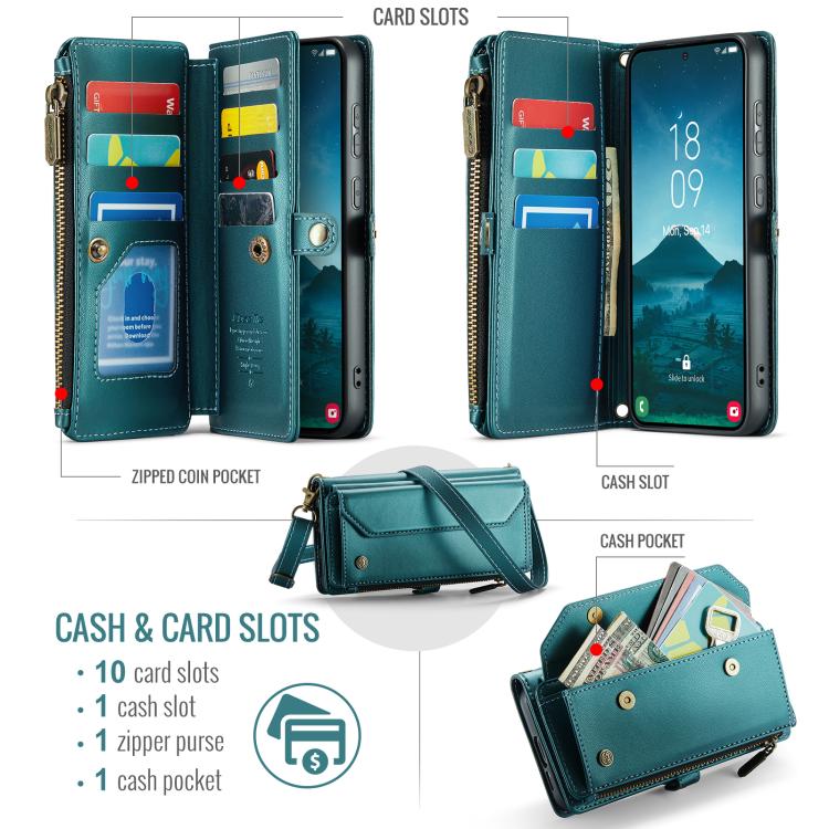 For Samsung Galaxy S25+ 5G CaseMe C36 Card Slots Zipper Wallet RFID Anti-theft Leather Phone Case